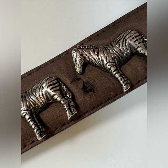 Richard Gampel Paris Brown Vachette Veritable Belt size 80 Leather Silver Zebra - Picture 11 of 16